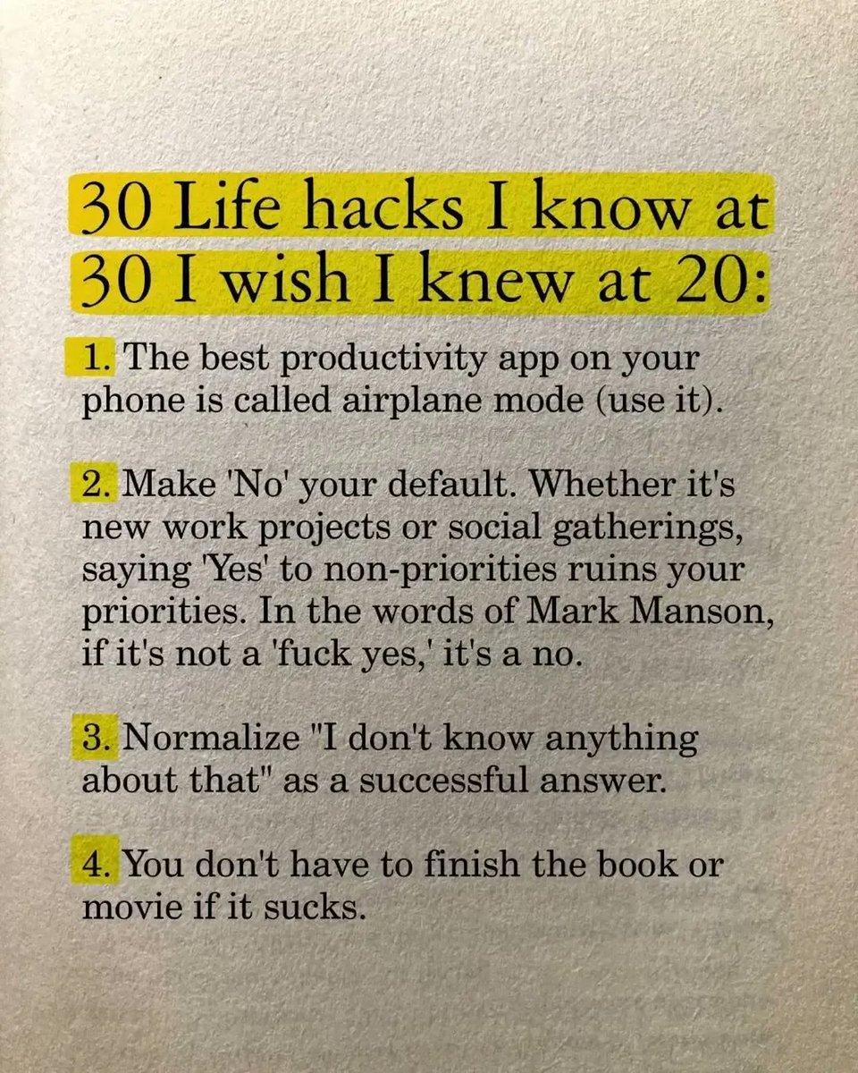 SeekWiser_'s tweet photo. 30 Life hacks I Know at 30 I wish I knew at 20: 

1-4. https://t.co/EQaq1RMUZd