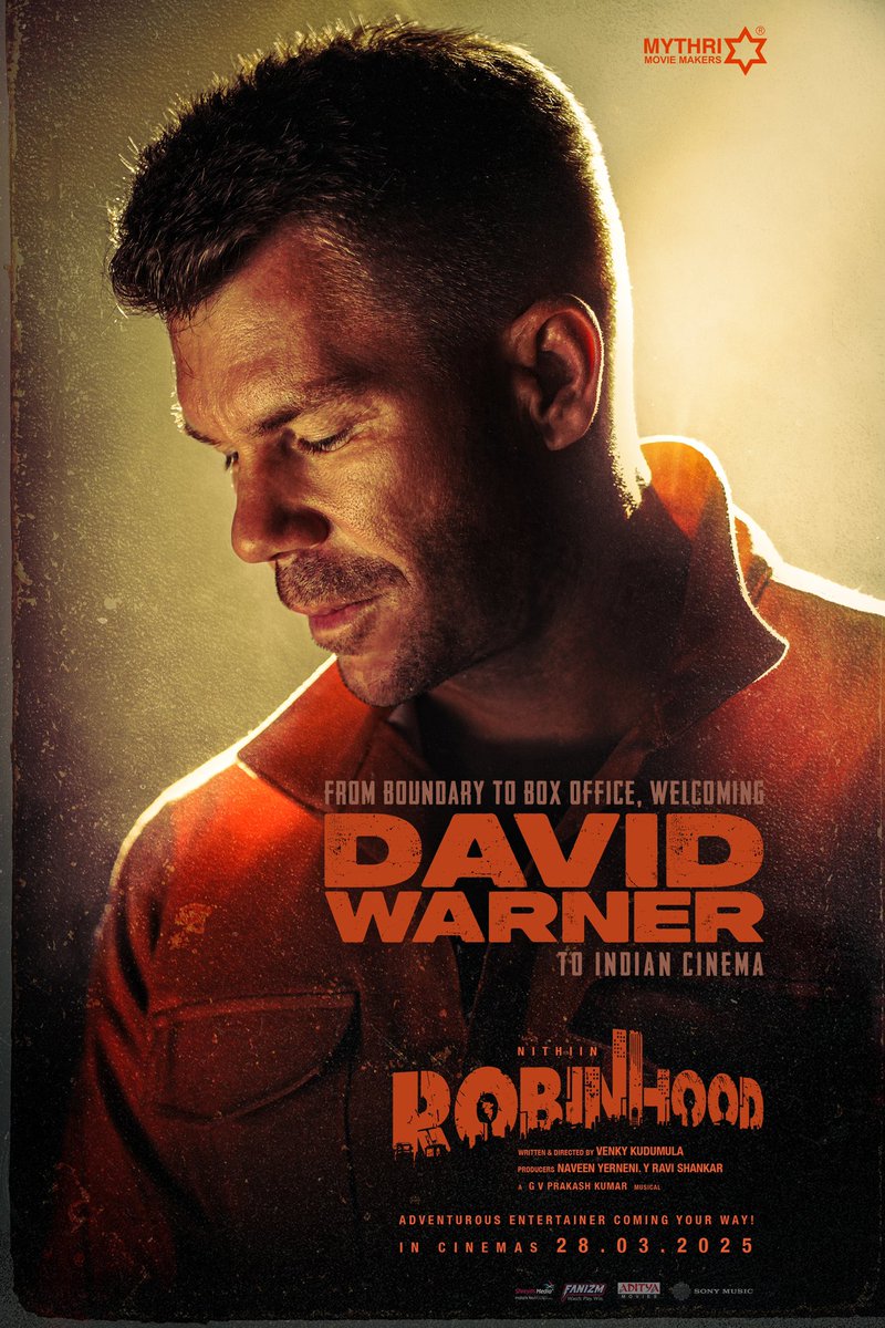 Venky Kudumula (@venkykudumula) on Twitter photo Excited to announce the launch of <a href="/davidwarner31/">David Warner</a> Bhai in Indian cinema! 🤗💥
<a href="/actor_nithiin/">nithiin</a> anna <a href="/sreeleela14/">Sreeleela</a> <a href="/gvprakash/">G.V.Prakash Kumar</a> <a href="/MythriOfficial/">Mythri Movie Makers</a>
#RobinhoodOnMar28th Excited to announce the launch of <a href="/davidwarner31/">David Warner</a> Bhai in Indian cinema! 🤗💥
<a href="/actor_nithiin/">nithiin</a> anna <a href="/sreeleela14/">Sreeleela</a> <a href="/gvprakash/">G.V.Prakash Kumar</a> <a href="/MythriOfficial/">Mythri Movie Makers</a>
#RobinhoodOnMar28th