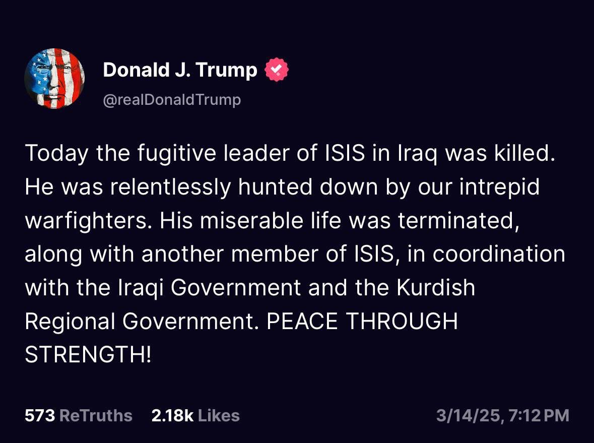 Thrive_5D's tweet image. BREAKING:🚨🇺🇲🇮🇶U.S. forces, working alongside Iraqi and Kurdish authorities, have tracked down and eliminated the ISIS leader in Iraq.

Air Strike Video below.

#Isis #Iraq #Isisleader