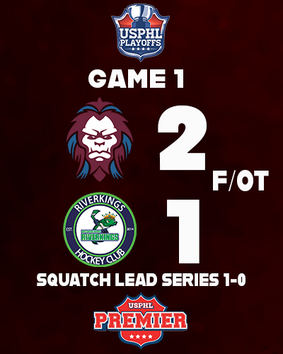 USPHL's tweet photo. #USPHLPlayoffs: @mnsquatchhockey got an #OTGWG from Jacob Bodin to give the Squatch a 1-0 lead in the Premier North Division Championship series. They defeated the Wisconsin Rapids Riverkings by a 2-1 score at the 2:37 mark of the overtime mark. 

Matthias Mader started the game's scoring in the second period and Emil Obstfelder evened it in the third for Wisconsin Rapids. Anyon Bennett stopped 29 of 30 shots for the win for Minnesota, and for the Riverkings, Dominic Hite stopped 32 of 34 shots. 

Game 2 is at 7:15 CST on Saturday.