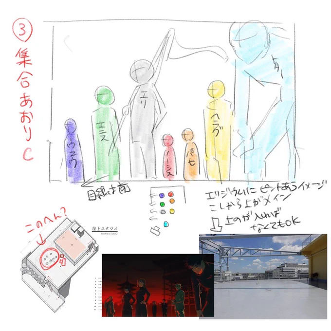 私考える時はこういう他作品やら写真の参考をおきつつ、ざっくり配置を決めたほうがアシスタントさんとかカメラさんとかにやりたい意図伝わるかな?と思いつつ……こんときのはみんなが天才だったのでイメージ通りに撮ってもらえたのでありがたかった🙏 