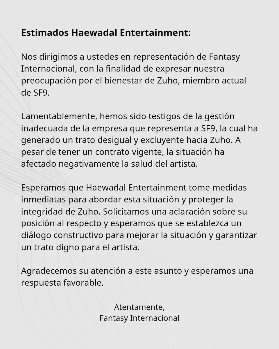 FantasyLatamSF9's tweet photo. Fantasy, we ask for your help to send emails to the company Haewadal Ent., to request that they take care of Zuho's health 
We leave you the templates and the mail 
haewadaletn@naver.com
it's recommended to send the Korean version
#주호다시SF9활동시켜주세요
#ZuhoDeservesBetter https://t.co/ckQ1MOEr2V