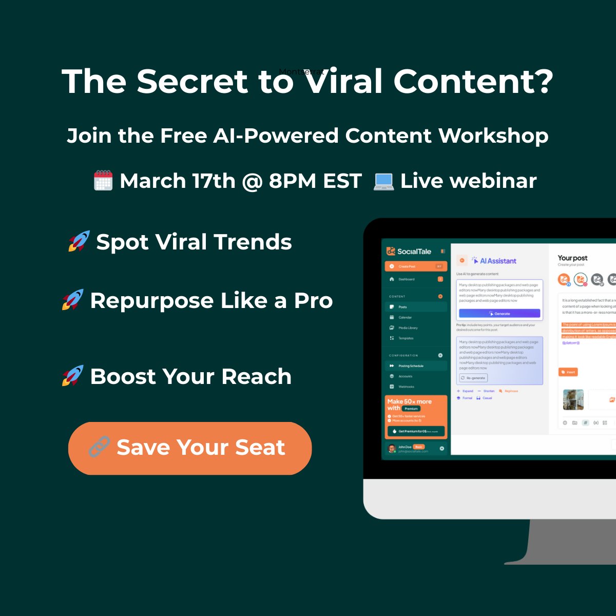 printingtldr's tweet image. Feeling drained by constant content creation? 😩

Meet #SocialTale — your new AI sidekick for social media. We’re going LIVE to show you how to create, schedule &amp;amp; grow your presence in minutes—not hours. ⚡
🎉 Join the launch party: dmgd.link/socialtale