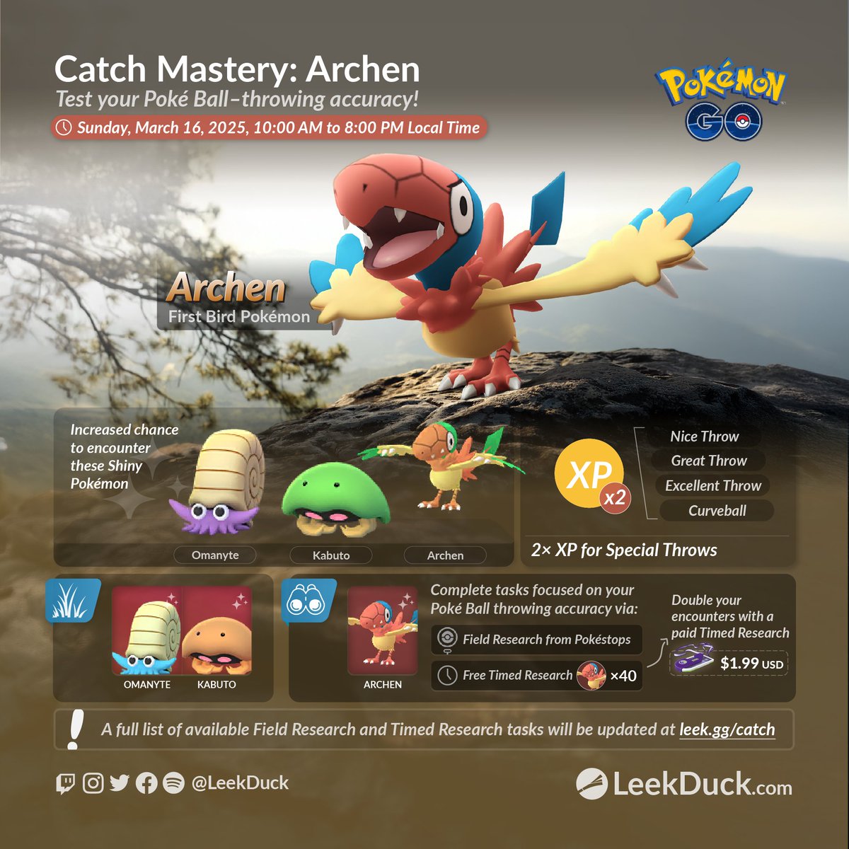 LeekDuck's tweet photo. Catch Mastery: Archen event in Pokémon GO 

Full Details: https://t.co/vXQbAoN3JU https://t.co/cmbck3duaD
