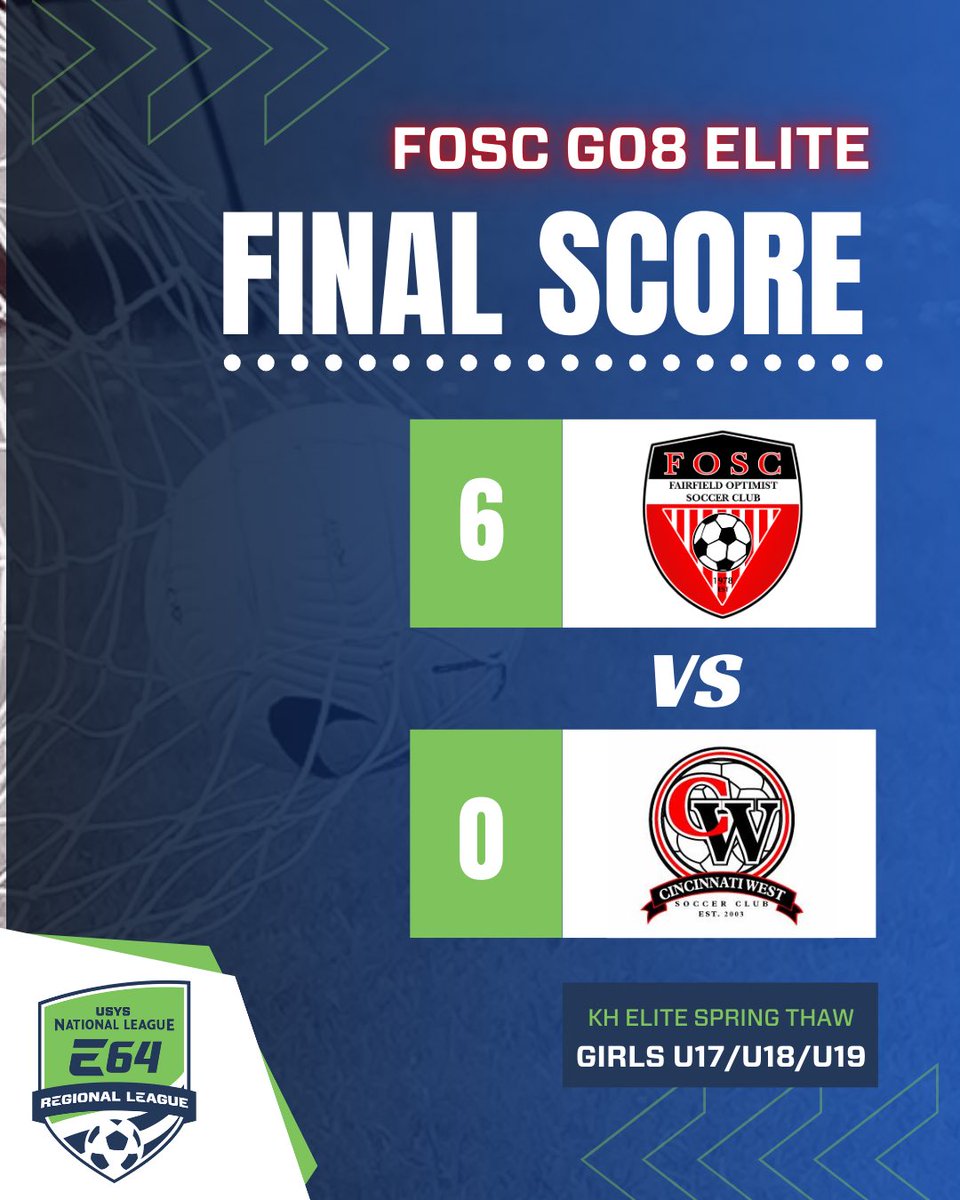 Game 1️⃣ of the KH Elite Spring Thaw ends with a 6-0 win for #FOSCG08Elite.

Goals by Piper Shull (3), Laila Jarrett, Lydia Kemper, and Maia Nelson. Assists by Mackenzie Stroud and Lydia Kemper. Clean sheet by Sophia Ravenscraft.

Next game: 3/15 at 1:40pm at Mt Notre Dame HS