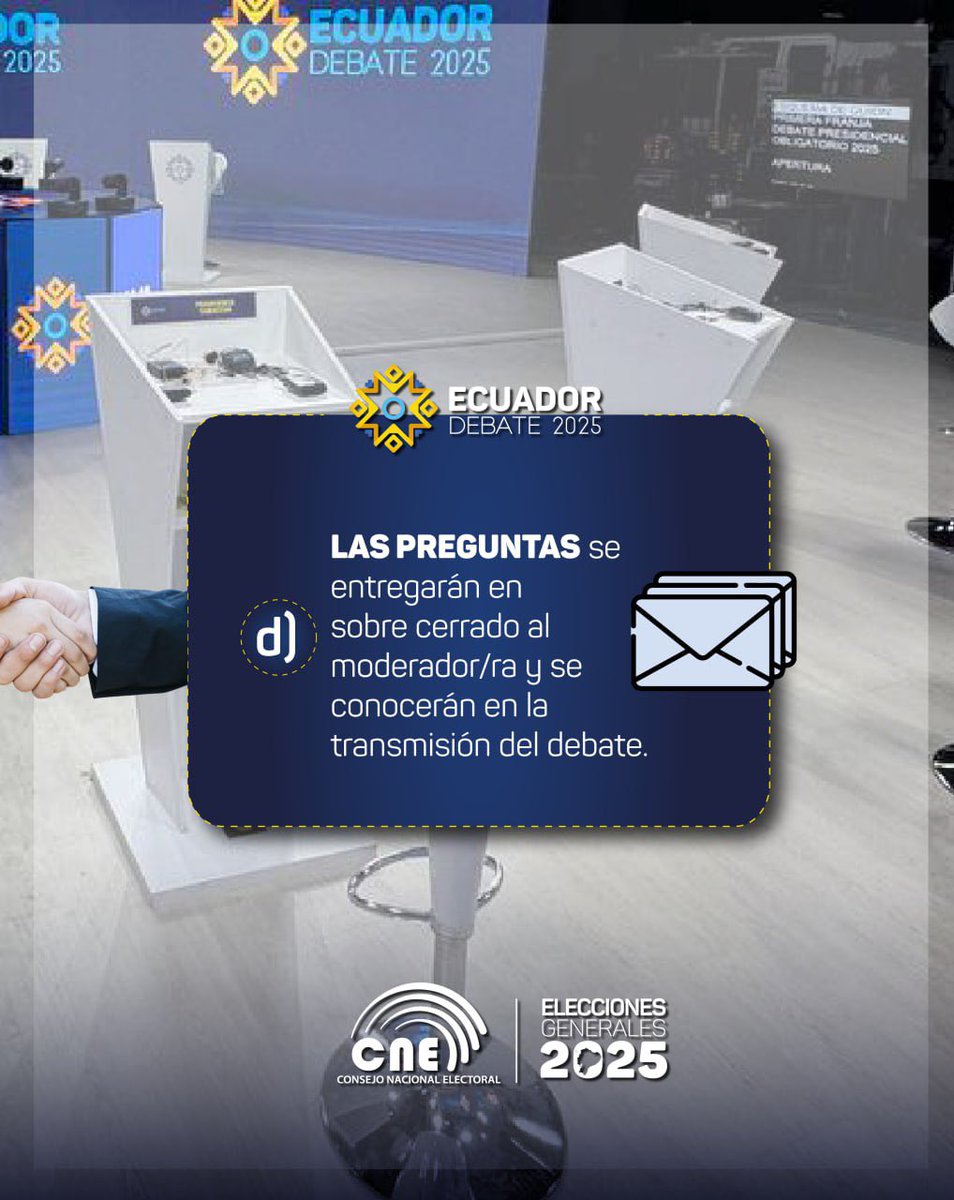📡 Este domingo 2⃣3⃣ de marzo, no te pierdas #EcuadorDebate a partir de las 20h00 

Descubre los aspectos esenciales del Debate de la #SegundaVueltaPresidencial, un espacio que asegura el intercambio de ideas🗣️y la presentación de propuestas de los candidatos.🇪🇨
