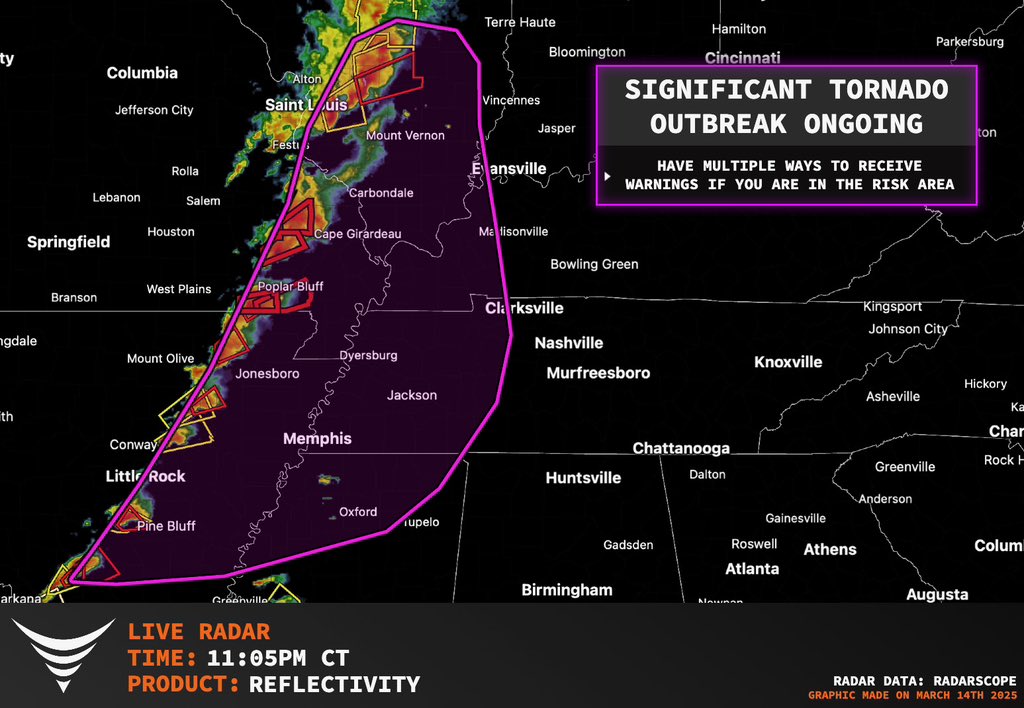 ReedTimmerUSA's tweet image. Major nocturnal tornado outbreak continues tonight with numerous tornado producing supercells eastern MO, southern IL, western KY/TN and eastern Arkansas and even a renegade out in central MS with a strong+ tornado in progress