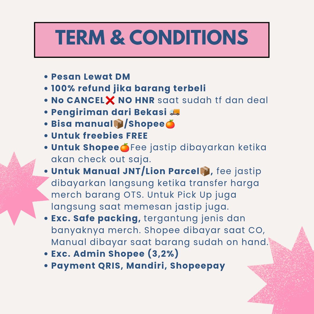 [OPEN JASTIP CF 20 by sora🍒 BOTH DAYS]

Hello guys aku buka jastip CF20 yaa ✨️. Yang pengen banget beli merch di CFXX tapi gabisa dateng kesana, yuk merapat! 🙌  

Dm me if you're interested. But before that, Kindly read tnc first 😉

A thread ⬇️