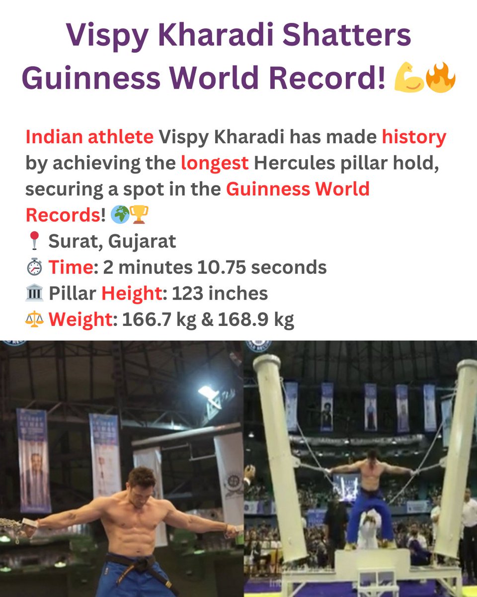rareinfinitive's tweet photo. This awe-inspiring display of strength, endurance, and sheer willpower proves why heโs a true Hercules of India! ๐ฎ๐ณ๐ฅ
#VispyKharadi #GuinnessWorldRecord #StrengthUnmatched #HerculesHold #IndianAthlete #UnbreakableWill #RecordBreaker #rareinfinitive #trendingnow #BreakingNews https://t.co/FVCFfTORkI