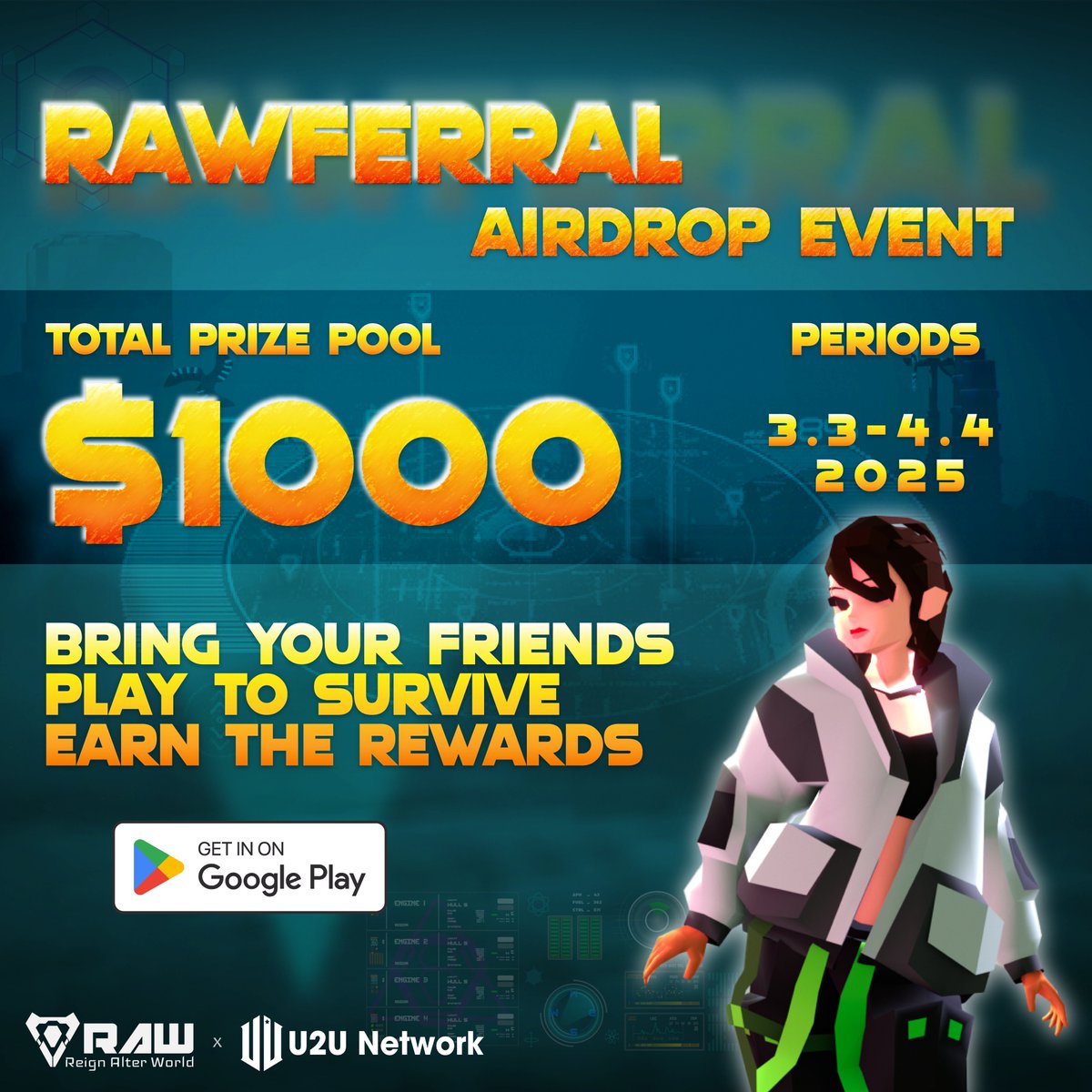 🔥 RAWFerral Airdrop Event is LIVE🔥
Bring your friends and play together with you.

Join the RAW Airdrop Event: RAWFerral and win $1000 worth of U2U tokens 🎁

📅 Event Duration: March to April 2025
🎯 Objective: Inviting 10 Player to Create Wallet &amp; Sign RAW-Bank
📌 Prize Pool: