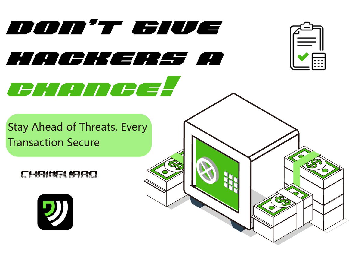 ChainGuard_X's tweet photo. ⚡ Don't give hackers a chance!
ChainGuard offers pre-trade risk analysis, warning you of threats in advance so every transaction is safe and sound! 🔐
#TransactionSecurity #RealTimeRiskControl #BlockchainProtection https://t.co/C6r6YFx0re