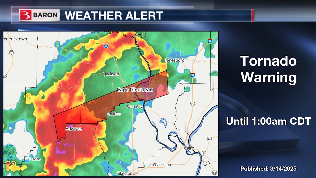ReadyWarn's tweet photo. WEATHER ALERT: Tornado Warning for Alexander and Union County in IL until 1:00am CDT. #ilwx https://t.co/HaPBdPjZfg