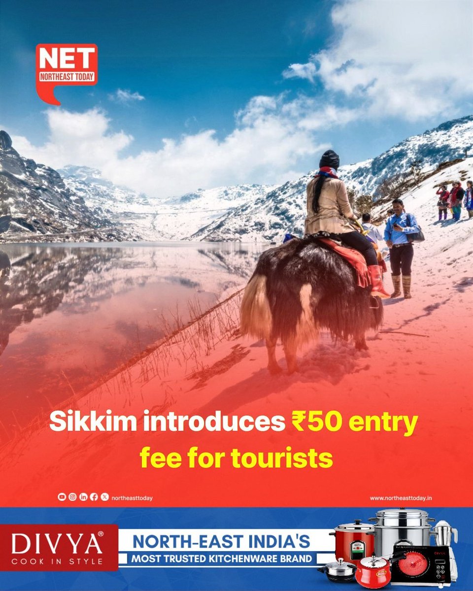 NortheastToday's tweet image. #Sikkim | The Sikkim government has implemented a ₹50 entry fee for tourists under the Sikkim Registration of Tourist Trade Rules 2025, which came into effect in March, officials said on Friday.

Read more..
northeasttoday.in/2025/03/15/sik…

#sikkimgovernment #entryfee #tourists