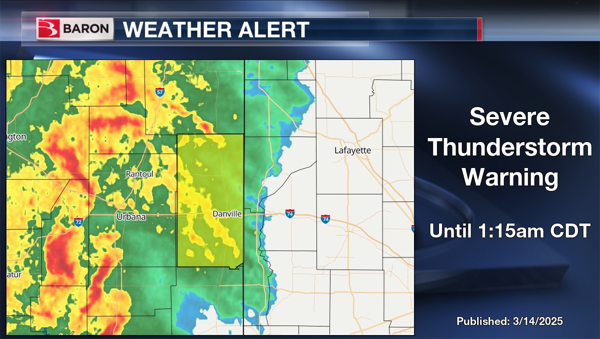 ReadyWarn's tweet photo. WEATHER ALERT: Severe Thunderstorm Warning for Vermilion County in IL until 1:15am CDT. #ilwx https://t.co/8ceppDnI97