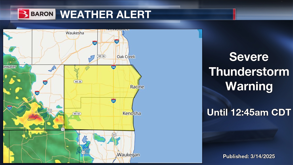 ReadyWarn's tweet photo. WEATHER ALERT: Severe Thunderstorm Warning for Kenosha and Racine County in WI until 12:45am CDT. #wiwx https://t.co/LS2PpXEsqY