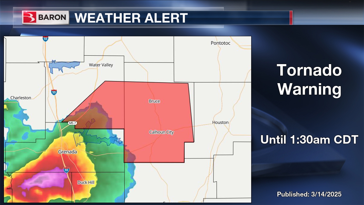 ReadyWarn's tweet photo. WEATHER ALERT: Tornado Warning for Calhoun and Yalobusha County in MS until 1:30am CDT. #mswx https://t.co/HbgtP6UWN1