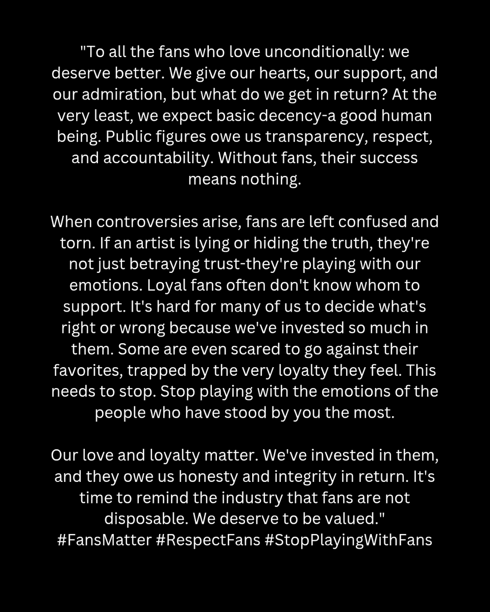 KritaTirodkar's tweet image. "An artist's success rests on the unwavering love and support of their fans, and it's only fair for fans to be met with honesty and integrity in return. Fans are not disposable-respect fans."

#FansMatter #RespectFans #StopPlayingWithFans
#KimSooHyun #KimSaeron