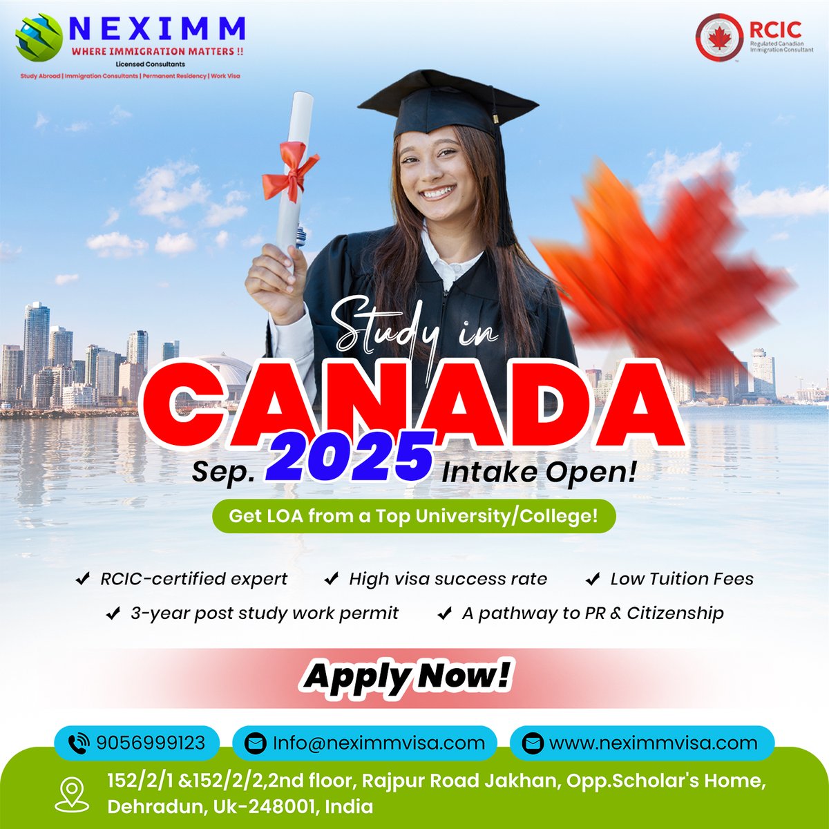 NeximmVisa's tweet photo. Apply now to study in Canada in Sept 2025: Neximm Immigration
Get admission to a top university or college through our RCIC certified expert, work after graduation for three years, and pave your way to Canadian PR and citizenship!

👉 Please call us at +91 90569-99123 https://t.co/Im30Nhhc0F