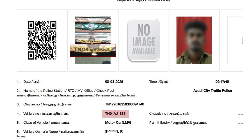 Dear <a href="/ChennaiTraffic/">Greater Chennai Traffic Police</a> I received a challan (TN179518250308094740) for a violation I didn’t commit. My vehicle (TN04AJ1885) was wrongly identified. Please review the evidence &amp; cancel it. Documents attached.

Awaiting resolution.