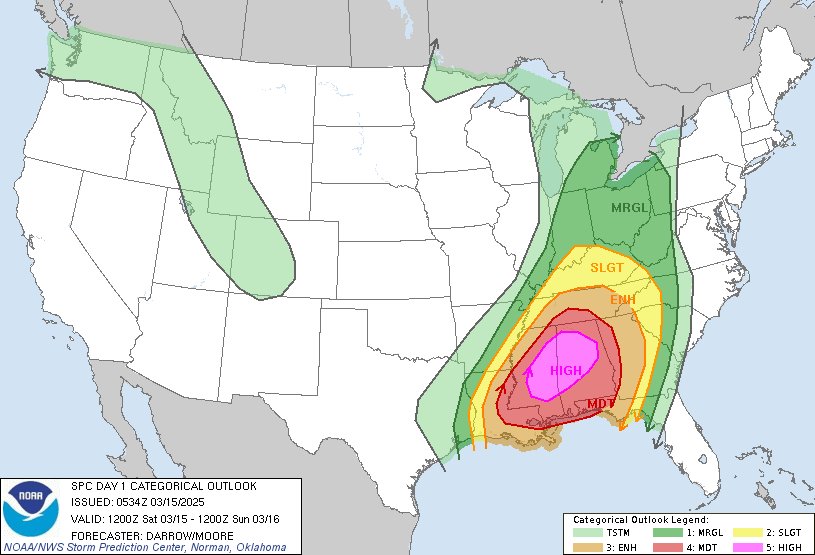 12:37am CDT #SPC Day1 Outlook High Risk: along a corridor from central Mississippi into northern/central Alabama spc.noaa.gov/products/outlo…