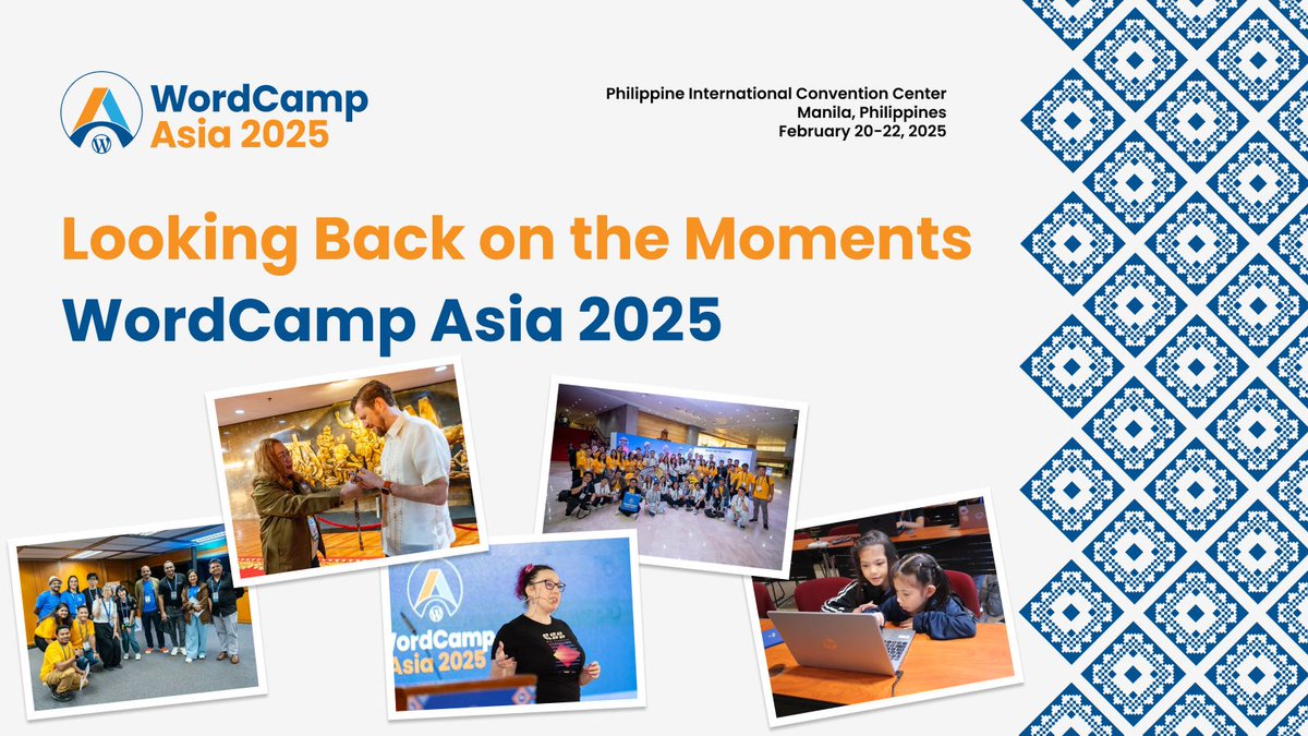 WordCampAsia's tweet image. 📸 #WordCamp Asia 2025 memories are here!
The official event photos are now live—find your favorite moments from Conference Days, Contributor Day, the after-party & more!
✨ View them here: buff.ly/1Lql7DX
#WCAsia2025 #WCAsia #WordPress