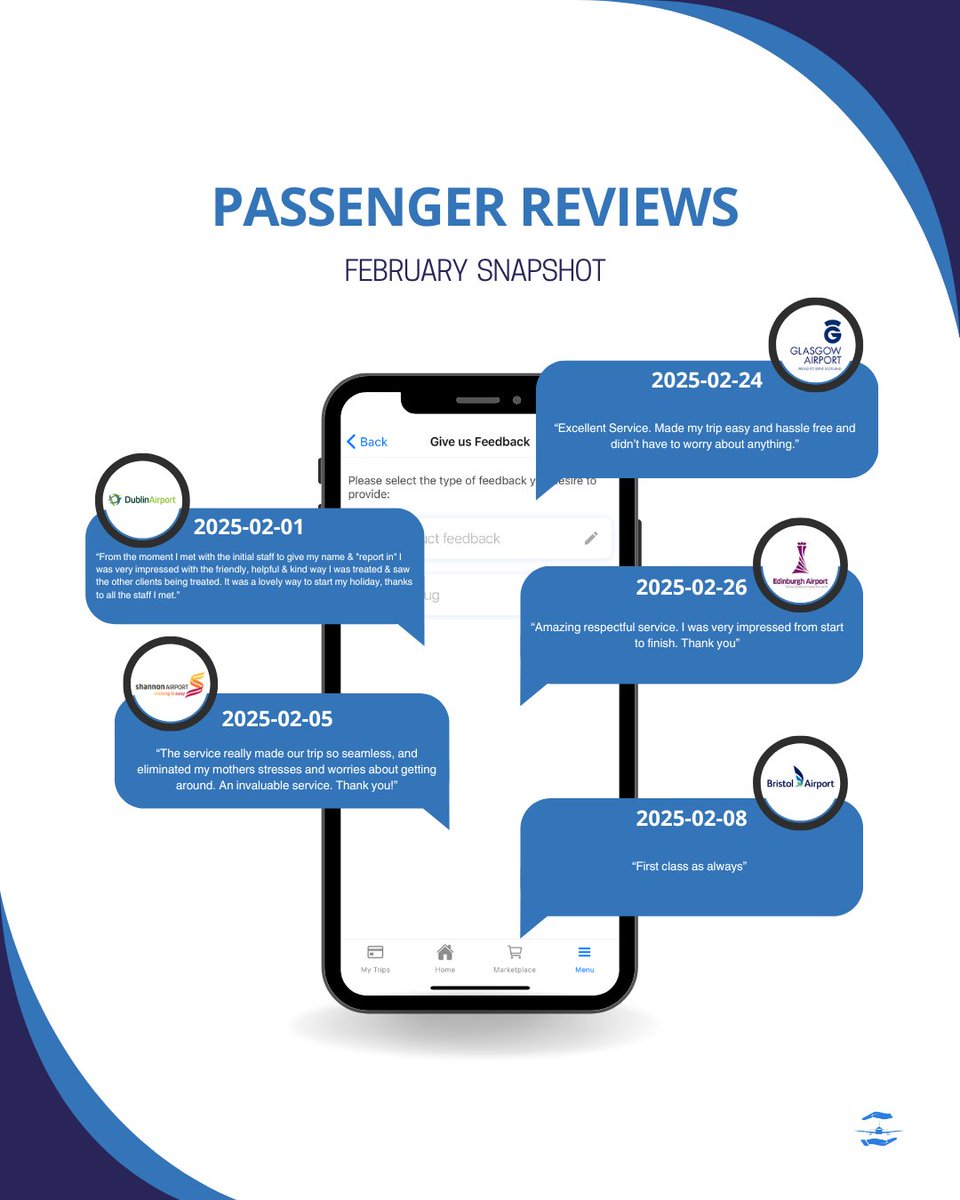 PRM Assist (@prmassist) on Twitter photo A huge THANK YOU to everyone who shared their February reviews! And a special shoutout to the incredible service providers for their dedication and hard work. 💙
<a href="/SNNAirportGroup/">The Shannon Airport Group</a> <a href="/DublinAirport/">Dublin Airport</a> <a href="/BristolAirport/">Bristol Airport</a> <a href="/EDI_Airport/">Edinburgh Airport</a> <a href="/GLA_Airport/">Glasgow Airport ✈️</a>
#ThankYou #FebruaryReviews A huge THANK YOU to everyone who shared their February reviews! And a special shoutout to the incredible service providers for their dedication and hard work. 💙
<a href="/SNNAirportGroup/">The Shannon Airport Group</a> <a href="/DublinAirport/">Dublin Airport</a> <a href="/BristolAirport/">Bristol Airport</a> <a href="/EDI_Airport/">Edinburgh Airport</a> <a href="/GLA_Airport/">Glasgow Airport ✈️</a>
#ThankYou #FebruaryReviews