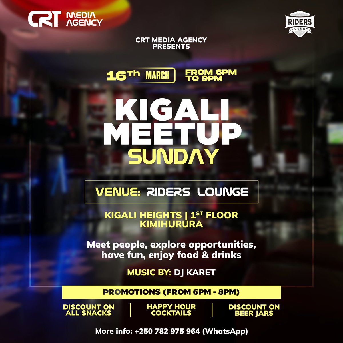 Young Rwandans need access to information and opportunities for personal and career development, and there is no better way to achieve this than by sharing them among ourselves.

I organized a networking event for us to meet up and connect.

Register here: shorturl.at/eQemn