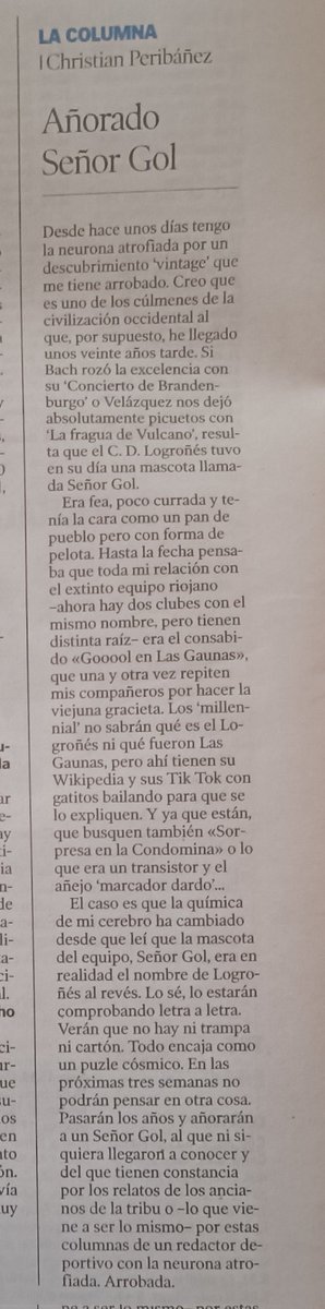 ¡Llevo 24 horas que vivo sin vivir en mí después de leer esta columna de <a href="/crisperi/">Christian Peribáñez</a> ! Si quieren correr el riesgo aquí la dejo: ⤵️