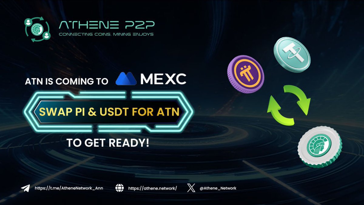 ✅ Swap Pi &amp; USDT for ATN Now on Athene P2P! 

Athene Network is a promising project, and you want to own ATN? It’s simple - just swap Pi &amp; USDT for ATN now on Athene P2P (p2p.athene.network)!

 ✨ Swap price:
🟠 1 Pi = around $1.5 (Based on the latest price on the Coin