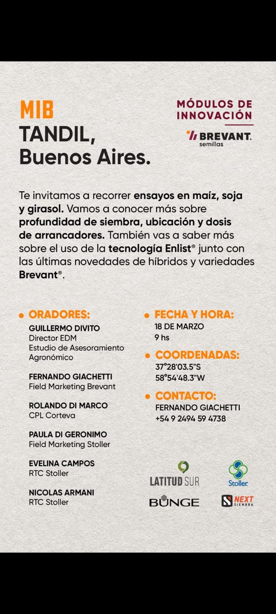 Los esperamos a todos al MIB Tandil de <a href="/BrevantSemillas/">Brevant Semillas</a> 
Además de ver los productos de la compañía, haremos foco en técnicas de manejo en años con estrés