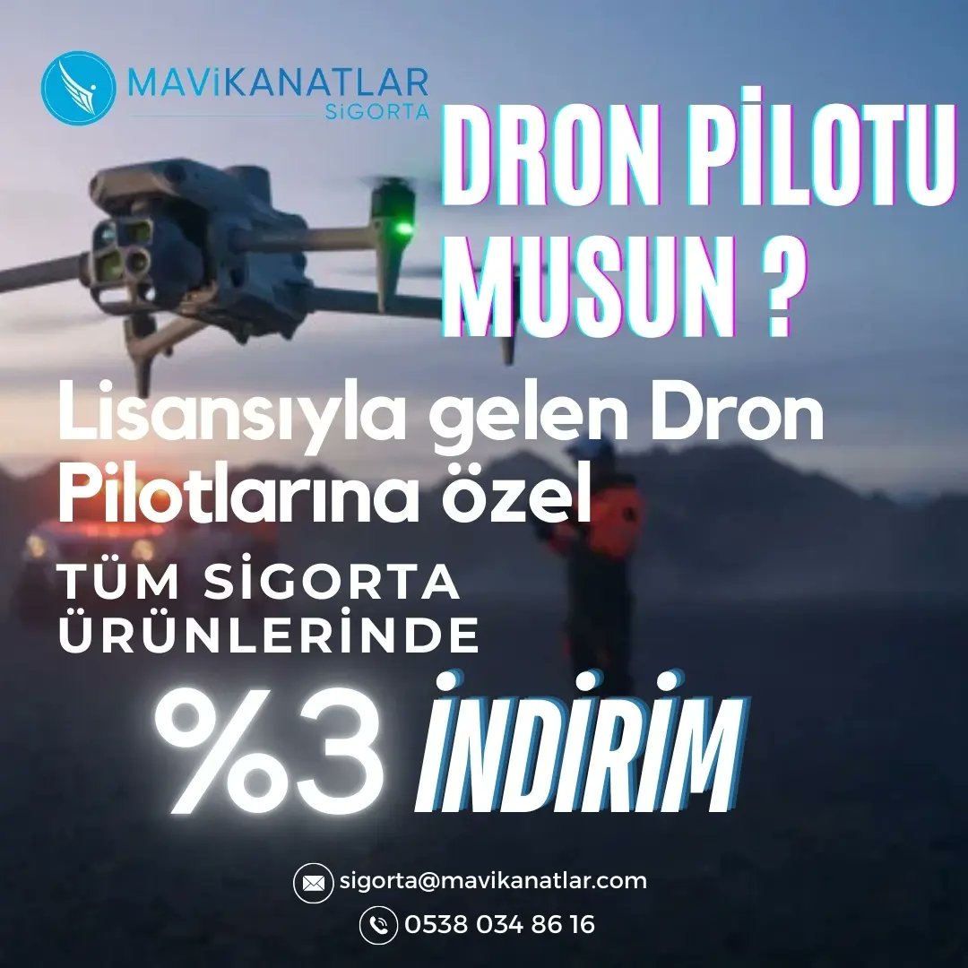 ✔️ Drone Pilotu olduğunuzu gösteren pilot lisanslarınızla başvurmanız durumunda tüm sigorta ürünlerinde %3, en az bir drone sigortası yaptırmanız durumunda tüm sigorta ürünlerinde %5 indirimden faydalanabilirsiniz.
#Pilot #dron #drone #dronesigorta #dronsigortası #iha #kampanya