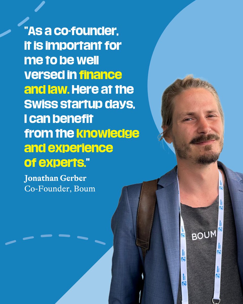 startupdays_ch's tweet photo. This founder knows why he wouldn't skip the #SUD25! 📢 "As a co-founder, I need to be well-versed in finance &amp; law. At startup days, I benefit from experts' #knowledge &amp; #experience." – Jonathan Gerber, co-founder, Boum &amp; participant #SUD24

📅 Join us: https://t.co/C4FUCeqoQo https://t.co/qDferaNe26