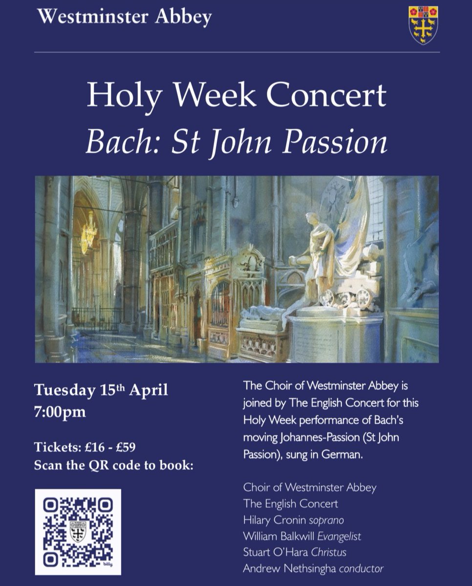 Have you got your tickets yet for the Abbey Choir's upcoming Holy Week performance of Bach's St John Passion on the 15th April? Be sure not to miss out.
bit.ly/4aPdEzc #westminsterabbey #holyweek