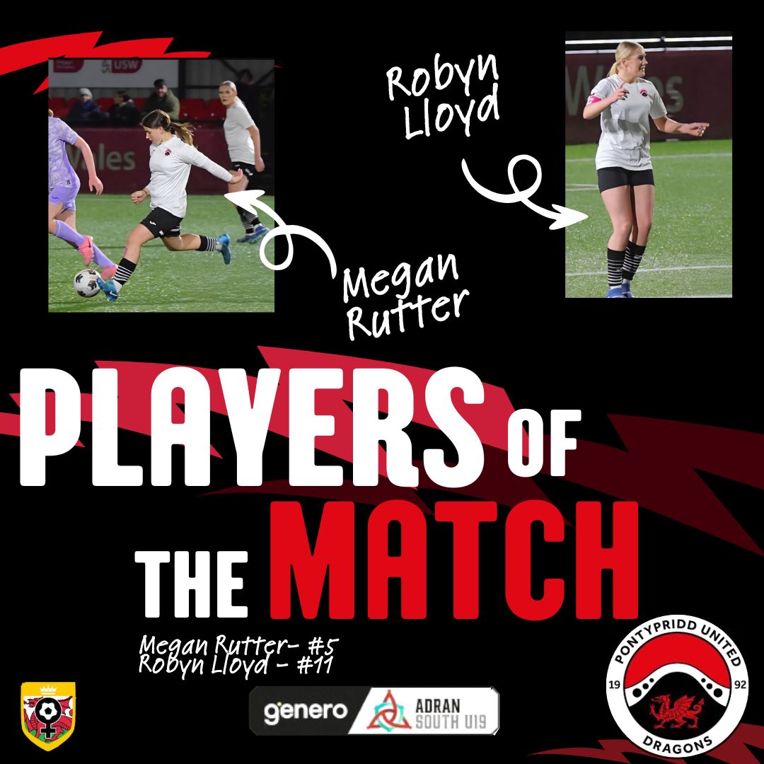 PontyUnitedU19W's tweet image. We couldn’t decide on one POTM, so have TWO! 

Megan Rutter &amp;amp; Robyn Lloyd!
 
Megan displayed a great performance, helping towards keeping both a clean sheet and Swansea quiet 🤫 .

Robyn grabbed another early goal as well as an assist!

Well done Megan &amp;amp; Robyn!

#WeAreUnited 🐉