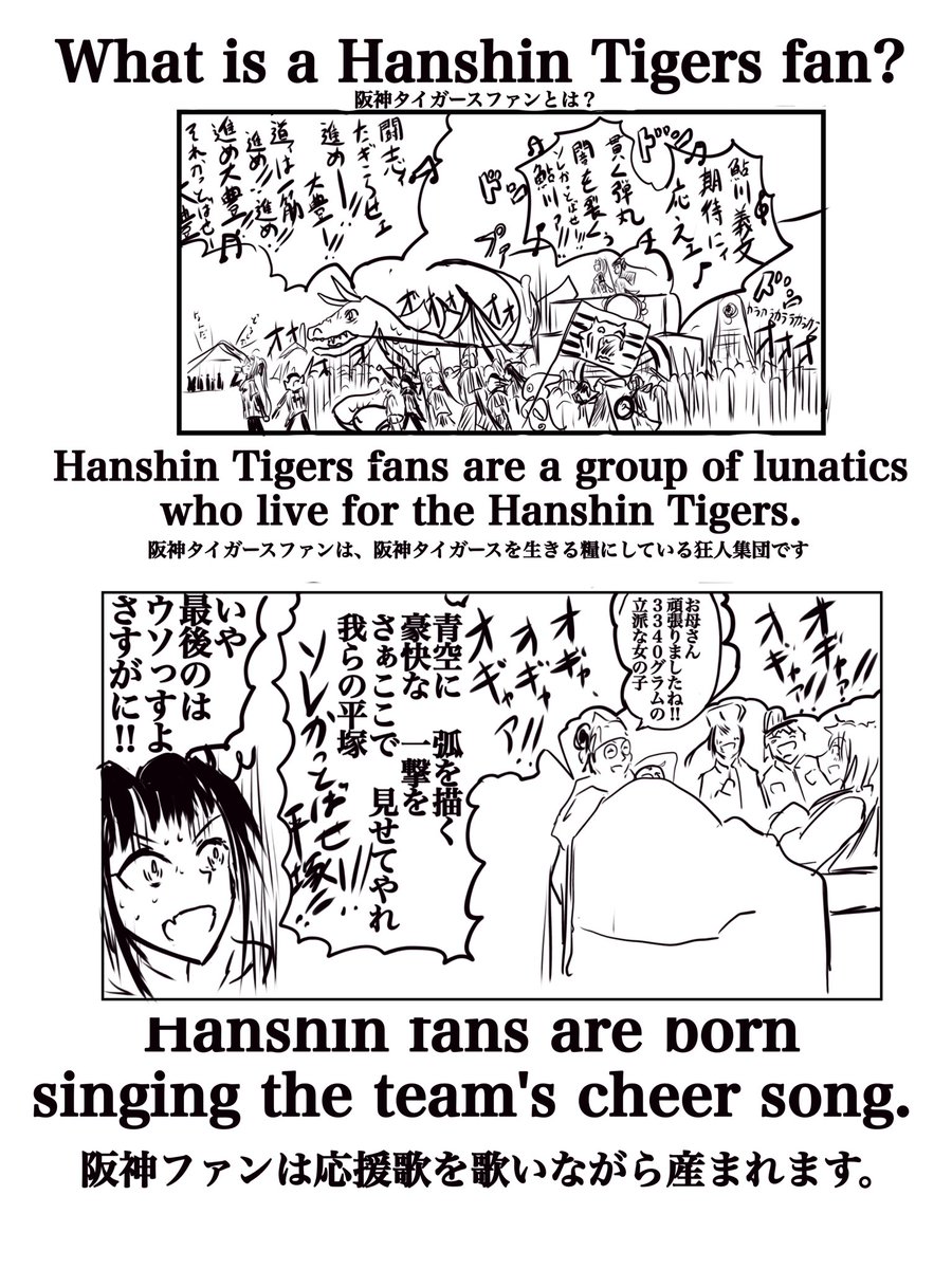 For all you American baseball fans, these are Hanshin Tigers fans.

アメリカの野球ファンのみなさんに阪神ファンがどういう人種か知ってほしくて作りました。 