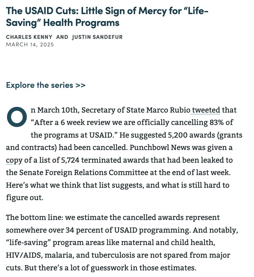 Justin Sandefur (@justinsandefur) on Twitter photo How many lives does U.S. foreign aid save?
And how much is Rubio actually proposing to cut?
It's hard to keep up. Here's a quick thread on two new pieces with <a href="/charlesjkenny/">Charles Kenny</a>, diving into the fuzzy and rapidly changing numbers: How many lives does U.S. foreign aid save?
And how much is Rubio actually proposing to cut?
It's hard to keep up. Here's a quick thread on two new pieces with <a href="/charlesjkenny/">Charles Kenny</a>, diving into the fuzzy and rapidly changing numbers: