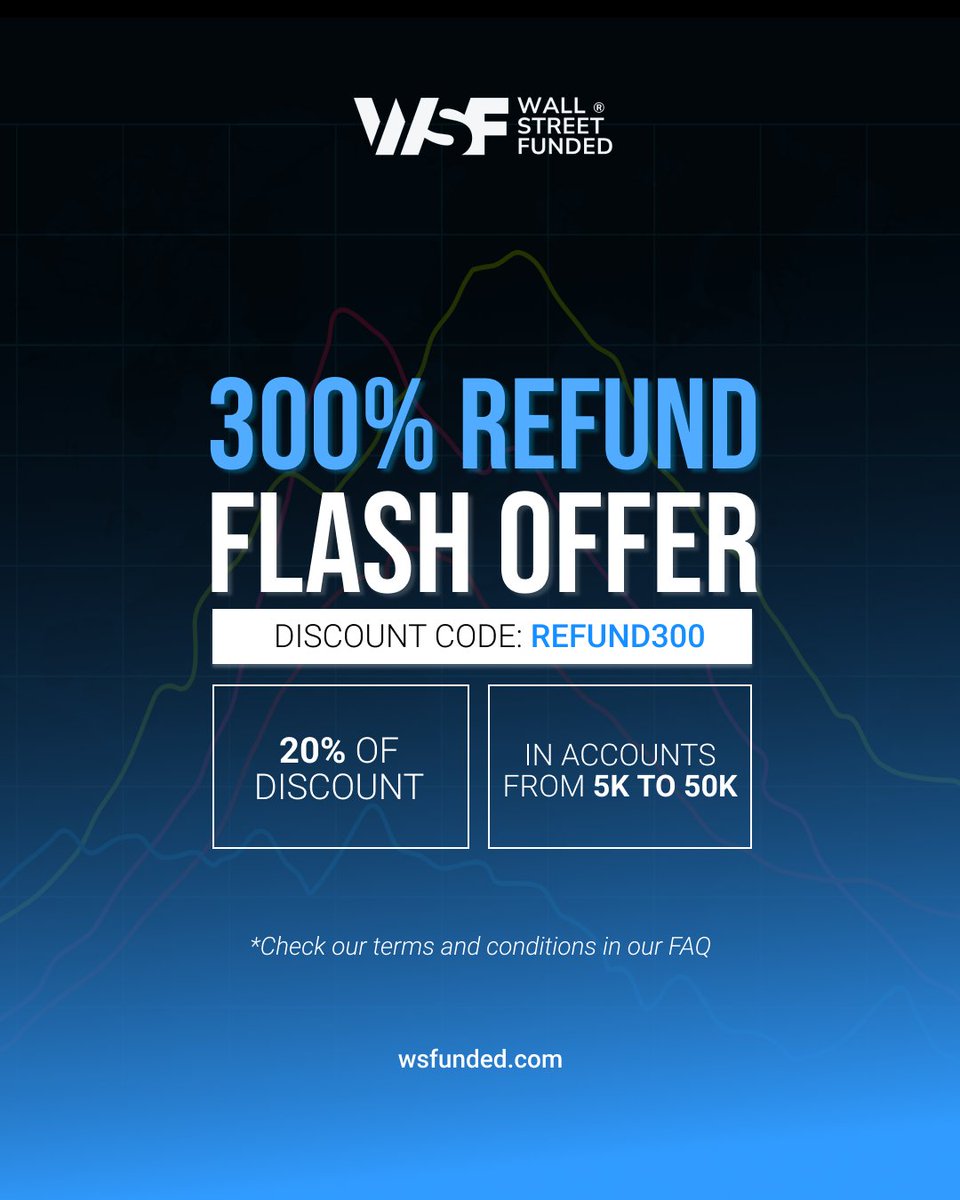WSFunded's tweet photo. Good week = Excellent offer! 🚀 Now’s the perfect time to enhance your trading skills

300% REFUND + 20% DISCOUNT 🎯

Don’t miss out—use the code REFUND300 at checkout to claim this offer today.

#WSFunded #FlashOffer #PropTrading #f1jp #AusGP https://t.co/uUDoiBYJaV