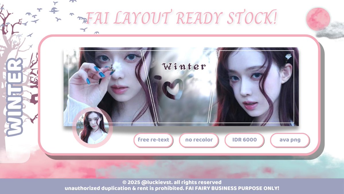 luckievst's tweet image. ♡ help repost please? thank you!

hi aku ada layout ready stock rs pakai foto winter terbaru! get ava png. untuk price bisa cek di pic yaa. yuk jemput anak cantikku ini di dm gusy! #zonauang