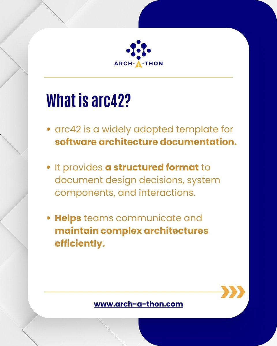 Arch_A_Thon's tweet photo. Struggling to document your architecture effectively? Explore arc42, the structured approach that brings clarity, efficiency, and consistency to your software documentation. 

From helping new developers onboard faster to ensuring better decision-making, arc42 simplifies it all. https://t.co/QkoXKFzHQi
