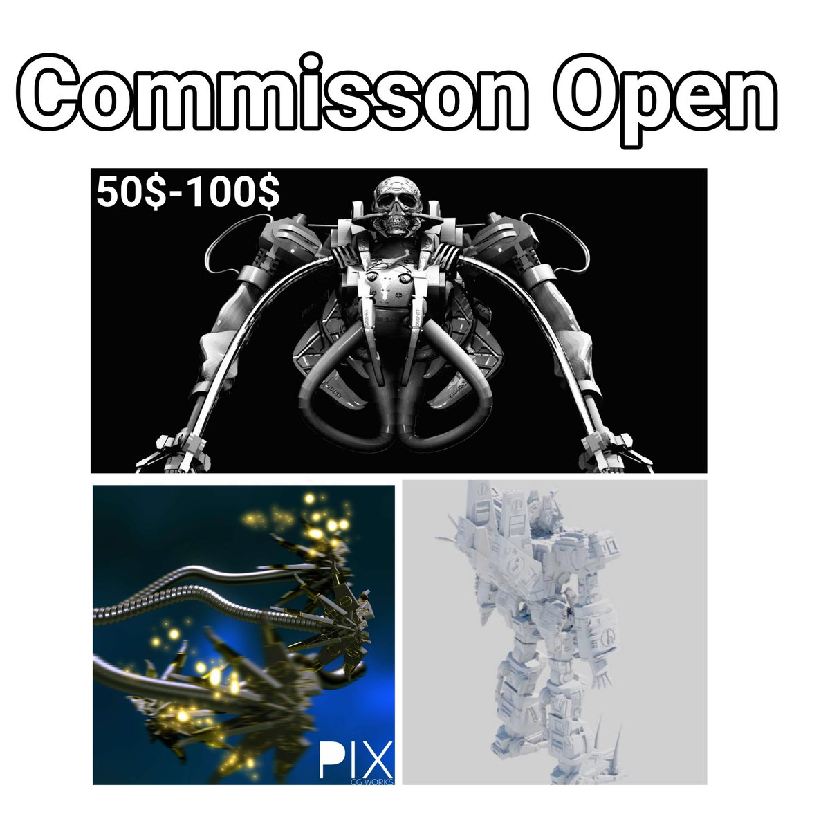 Mecha 3D Art Commissions Open!

price is 50$-100$ per art

#MechaCommission #Mecha3D #MechaArt #MechaDesign #3DMecha #MechaArtist #OpenCommissions #3DArtCommission #HardSurfaceModeling #3DModelCommission