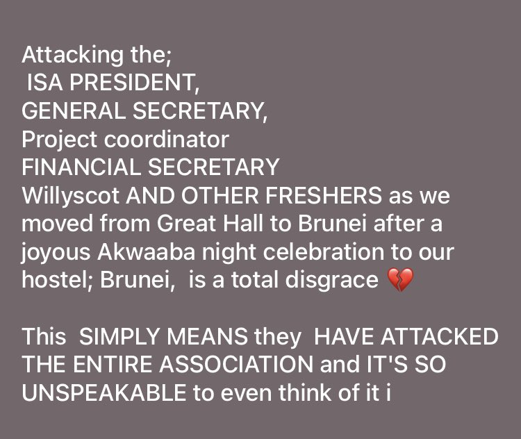 KNUST_Live's tweet image. Katanga boys attacked the International Students Association last night and for that, the Association calls on management to fish out the culprits, quickly.

#KNUSTLive