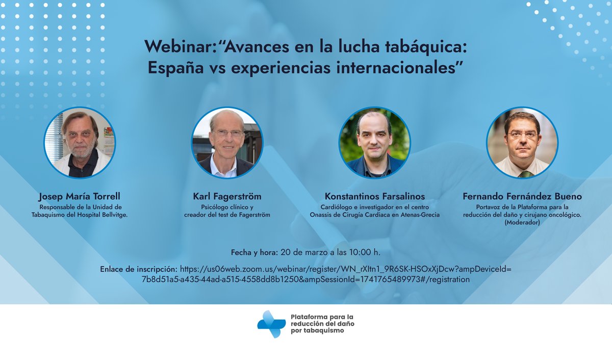 PRDTabaquismo's tweet photo. El próximo jueves 20 de marzo a las 10 de la mañana no te pierdas el webinar “Avances en la lucha tabáquica: España vs experiencias internacionales”. Apúntate aquí.  https://t.co/LYoCd7qk0h https://t.co/H0G4VRmmPi