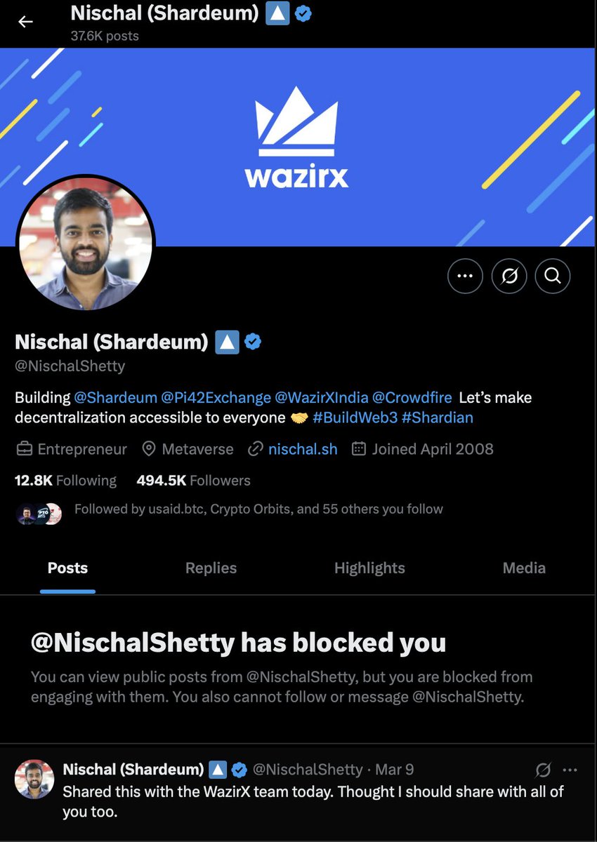 bitcoin_duniya's tweet photo. I have seen atleast 1000 posts of Nischal Blocking people , itna time #wazirx me laga diya hota to hack hi na hota !!

Are you blocked too ? https://t.co/kgTOgbYWcs