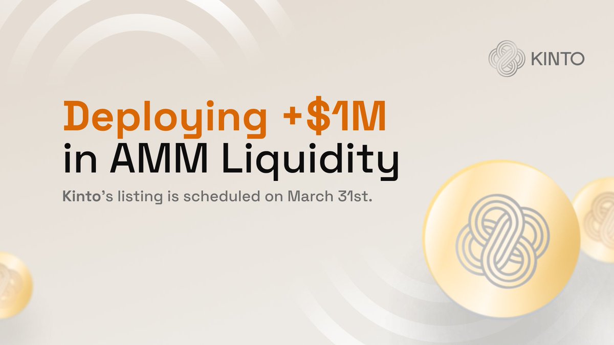 💧 Deep liquidity, strong price support.

<a href="/KintoXYZ/">Kinto</a> is deploying +$1M to our Uniswap liquidity pool on listing day—strategically concentrated to minimize slippage and ensure price stability.

🔹 Optimized liquidity bands for efficient capital deployment
🔹 Tighter spreads,