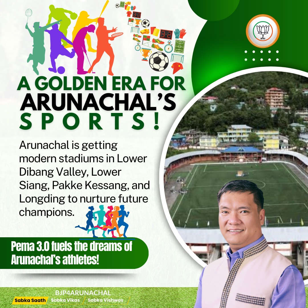BJP4Arunachal's tweet photo. A Golden Era For Arunachal's Sports!
Under Pema 3.0, the Lower Dibang Valley, Lower Siang, Pakke Kesang, and Longding Districts are getting modern stadiums to nurture our future champions, which will lay a strong sports ecosystem in the state.
#ArunachalSports #SportingFuture #NurturingTalent #SportsInfrastructure
@BJP4India @PemaKhanduBJP @ChownaMeinBJP @KalingMoyongBJP @TheAshokSinghal