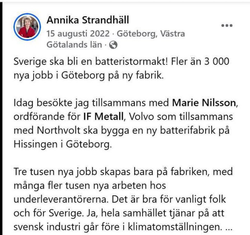 Nu försöker som bekant Sveavägen 68 starta ett spinn att det är Ulf Kristersson som är den politiske ingenjören bakom Northvolt och den uppblåst gröna bubblan. Usch vad skamlöst.