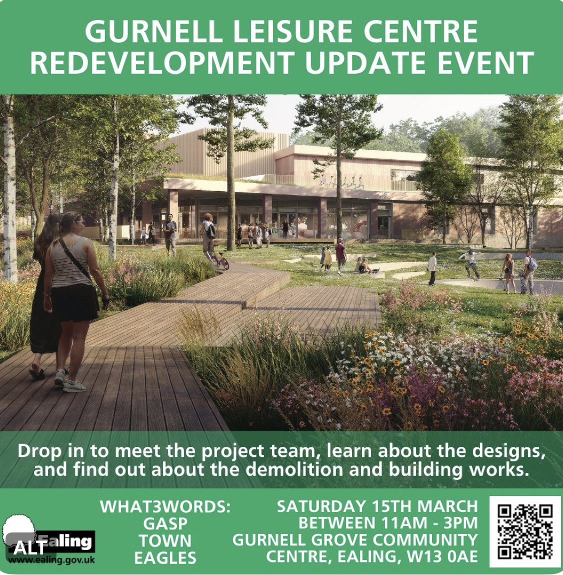 #Pitshanger #GBHighSt #PitshangerLane residents -
Want to learn more about the changes to Gurnell Leisure Centre?Join the project team, learn about the new designs &amp; get details on the demolition/construction. 

📅 March 15 | 🕚 11-3pm
📍 Gurnell Grove Community Centre, W13 OAE