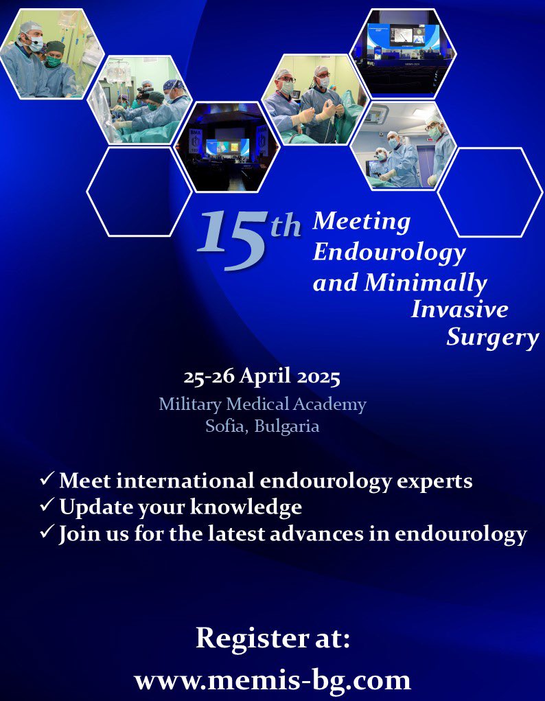 Join us on 25-26 April 2025 in Sofia for the 15th Meeting Endourology and Minimally Invasive Surgery. Two full days of live-surgery and the latest in endourology by international faculty. Programme and registration available at memis-bg.com