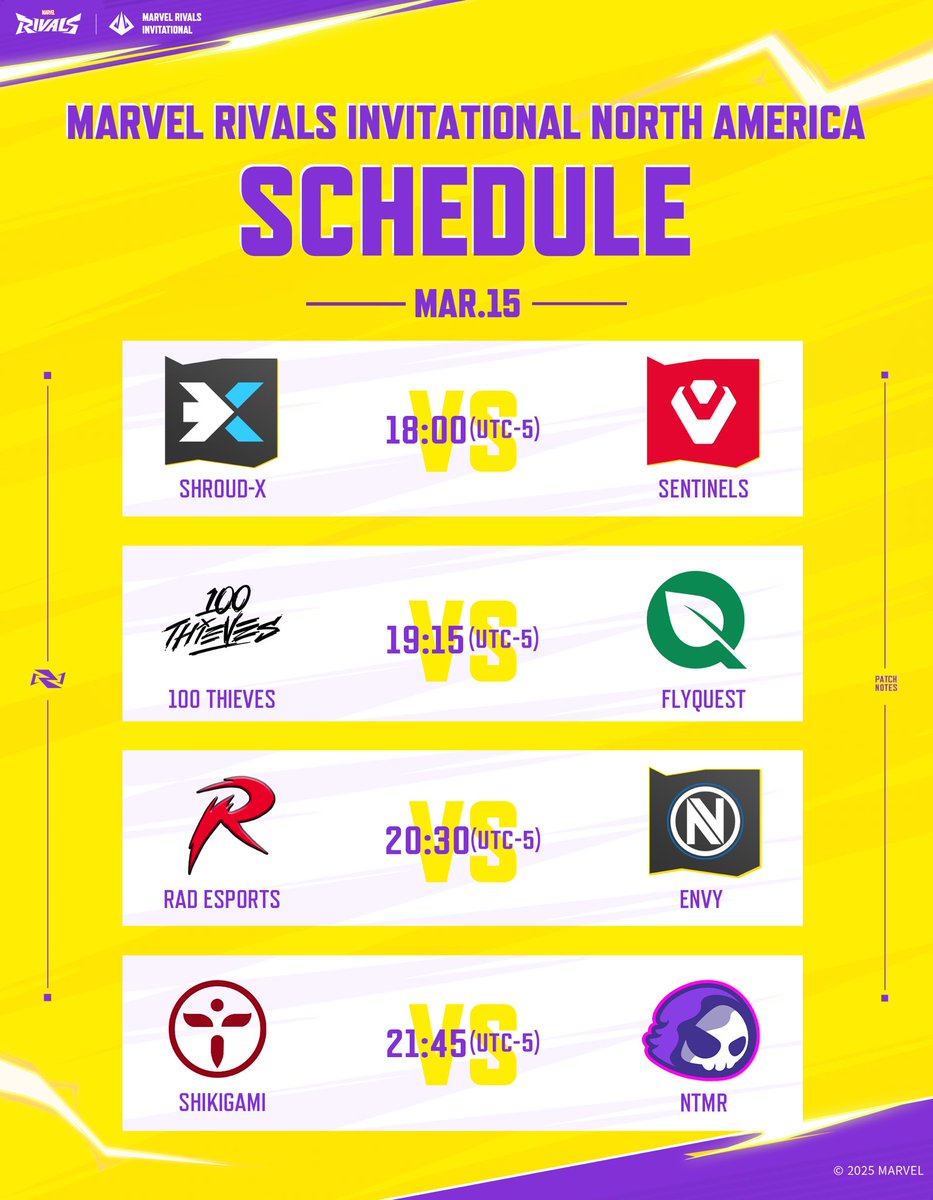 MarvelRivals's tweet photo. ⚡The schedule of #MarvelRivalsInvitational NA day 2 💫
 
The teams have proven themselves to be forces to watch out for on the battlefield, now it's your time to show your support for your favorite team and prepare for even more showstopping matches! 
 
🔗 Twitch: https://t.co/JmyX9qwbU6
🔗 YouTube: https://t.co/IEyr0Ze1Z0
 
#MarvelRivals