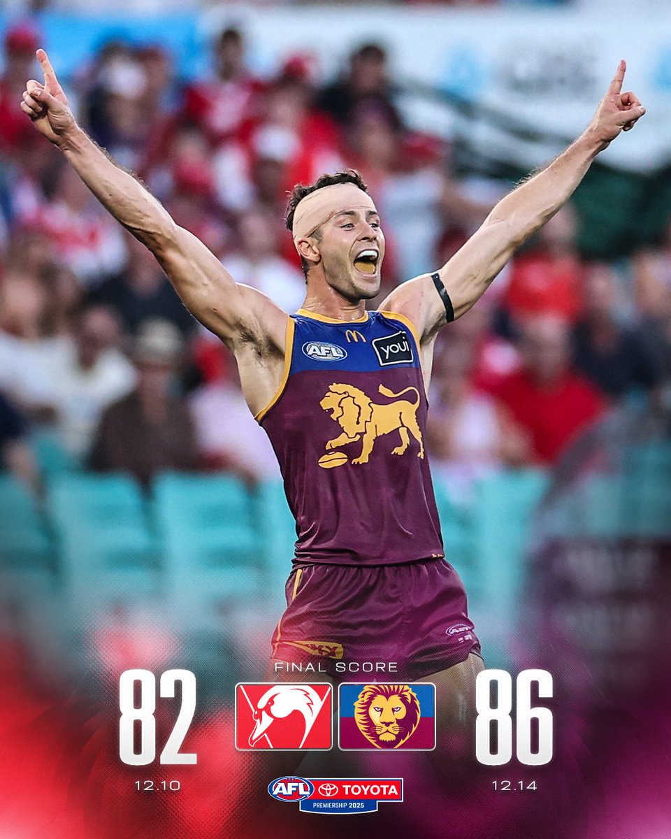 AFL's tweet photo. Premiership defence off to the perfect start 🦁

#AFLSwansLions https://t.co/LTpEGkHX1g